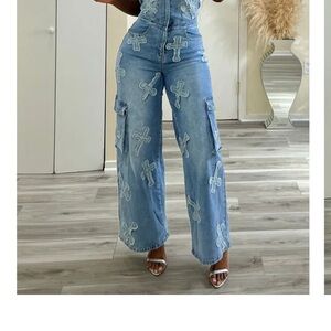 Blue Boot Cut Flare Pants with High Waist